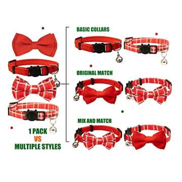 Gyapet Cat Collar Breakaway Bowtie Safety with Bell Adjustbale Kitten Puppy Solid Plaid Color Set J-[2pcs] Red