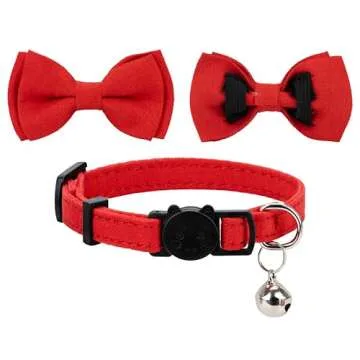 Gyapet Cat Collar Breakaway Bowtie Safety with Bell Adjustbale Kitten Puppy Solid Plaid Color Set J-[2pcs] Red