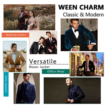 WEEN CHARM Velvet Blazer Slim Fit Tuxedo Jacket for Events