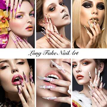 240 Pieces Extra Long Nail Tips Stiletto Nail Tips Oval Stiletto False Nails Clear Long Stiletto Fake Nail Artificial Press on Fake Nail for DIY Nail Salon Performances, Women and Girl (Black)