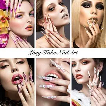 240 Pieces Extra Long Nail Tips Stiletto Nail Tips Oval Stiletto False Nails Clear Long Stiletto Fake Nail Artificial Press on Fake Nail for DIY Nail Salon Performances, Women and Girl (Black)