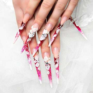 240 Pieces Extra Long Nail Tips Stiletto Nail Tips Oval Stiletto False Nails Clear Long Stiletto Fake Nail Artificial Press on Fake Nail for DIY Nail Salon Performances, Women and Girl (Black)