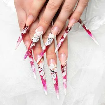 240 Pieces Extra Long Nail Tips Stiletto Nail Tips Oval Stiletto False Nails Clear Long Stiletto Fake Nail Artificial Press on Fake Nail for DIY Nail Salon Performances, Women and Girl (Black)