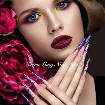 240 Pieces Extra Long Nail Tips Stiletto Nail Tips Oval Stiletto False Nails Clear Long Stiletto Fake Nail Artificial Press on Fake Nail for DIY Nail Salon Performances, Women and Girl (Black)