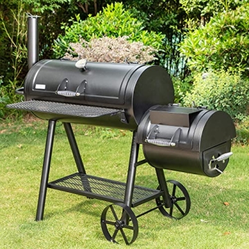 MFSTUDIO Heavy Duty Charcoal Wood Offset Smoker Grill - Ideal for BBQs & Smoking