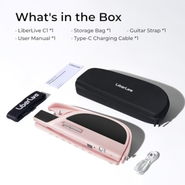 LiberLive C1 Stringless Smart Guitar, Foldable Travel Backing Guitarra, Chord Generator, App Interactive Chord Sheets, Built-in Drum Machine & Bassline for One-Man Band, For Adults & Teens (Pink)
