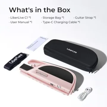 LiberLive C1 Stringless Smart Guitar, Foldable Travel Backing Guitarra, Chord Generator, App Interactive Chord Sheets, Built-in Drum Machine & Bassline for One-Man Band, For Adults & Teens (Pink)