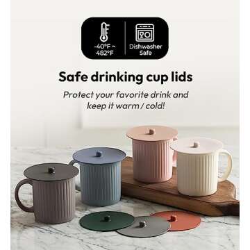 Carrotez 2 Pack Silicone Cup Cover Lids, 4.3 Inch Mug Covers, Reusable Silicone Coffee and Tea Cup L...
