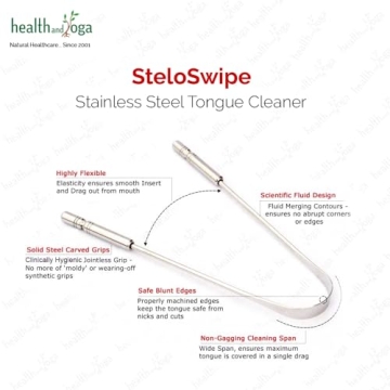 HealthAndYoga™ Tongue Cleaner Scraper - Hygienic, Surgical Grade, Non-Synthetic Grip – Sterilizable Tongue Brush Cleaner (Surgical Steel - 1 Pack)