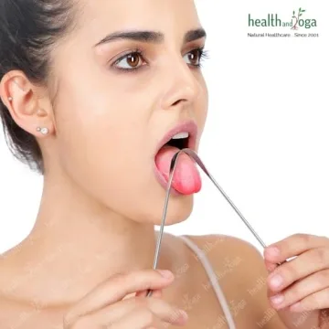 HealthAndYoga™ Tongue Cleaner Scraper - Hygienic, Surgical Grade, Non-Synthetic Grip – Sterilizable Tongue Brush Cleaner (Surgical Steel - 1 Pack)