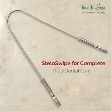 HealthAndYoga™ Tongue Cleaner Scraper - Hygienic, Surgical Grade, Non-Synthetic Grip – Sterilizable Tongue Brush Cleaner (Surgical Steel - 1 Pack)