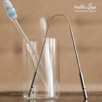 HealthAndYoga™ Tongue Cleaner Scraper - Hygienic, Surgical Grade, Non-Synthetic Grip – Sterilizable Tongue Brush Cleaner (Surgical Steel - 1 Pack)