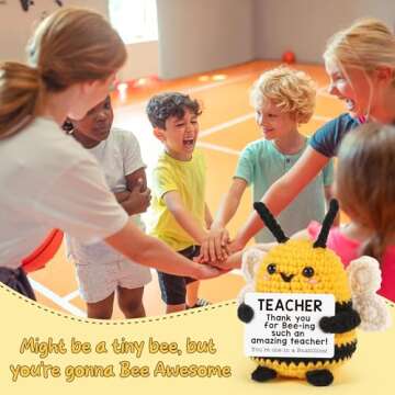 LEJIAJINW Teacher Valentines Day Appreciation Gifts for Teachers Thank You Teacher End of Year Fall Gift Birthday Teachers Week - Cute Handmade Crochet Positive Bee Animals Support