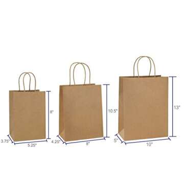 BagDream Kraft Paper Bags 5x3x8& 8x4.25x10& 10x5x13 25 Pcs Each, Gift Bags with Handles, Paper Shopp...