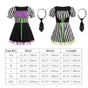 IMEKIS Black and White Striped Dress for Women: Adult Halloween Costumes for Women 2024 Movie Character Cosplay Vertical Striped Goth Punk Dress Tulle Skater Corset Milkmaid Dress Purple Large