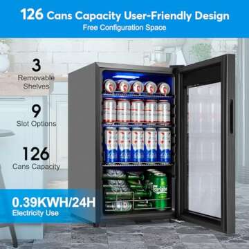 Beverage Refrigerator 17 inch Wide - 126 Can Beverage Cooler with Glass Door | Counter-Top/Freestand...