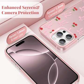 ZTOFERA for iPhone 16 Pro Max Case - Cute Pink Ribbon Bow & Floral Pattern, Stylish Protective Cover...