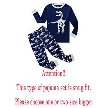 Family Feeling Dinosaur Little Boys Long Sleeve Pajamas Sets Cotton Pyjamas Kids Pjs Size 7 Blue