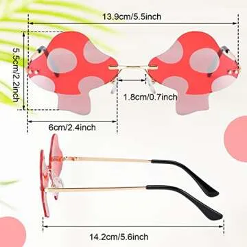 Oudain 4 Pair Mushroom Shape Sunglasses Funny Rimless Eyewear Retro Irregular Glasses Metal Spring Summer Mardi Gras Prom Party Sun Glasses for Men Women