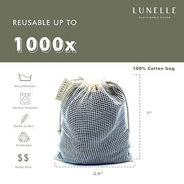 Lunelle Charcoal Bamboo Reusable Makeup Remover Pads 12 Pack - Reusable Face Pads with Laundry Bag + Charcoal Konjac Sponge Bamboo Makeup Remover Pads - Sustainable Reusable Cotton Pads Face Gift Set