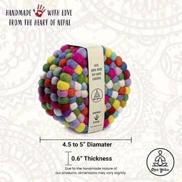 Wool Coasters for Drinks Absorbent - Set of 4 Round Felt Coaster Pads - Multicolor, Handmade, Scratch Free, Thick & Durable Felt Coasters - Home & Kitchen Decor Round Ball Coasters Gift Set