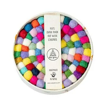 Wool Coasters for Drinks Absorbent - Set of 4 Round Felt Coaster Pads - Multicolor, Handmade, Scratch Free, Thick & Durable Felt Coasters - Home & Kitchen Decor Round Ball Coasters Gift Set