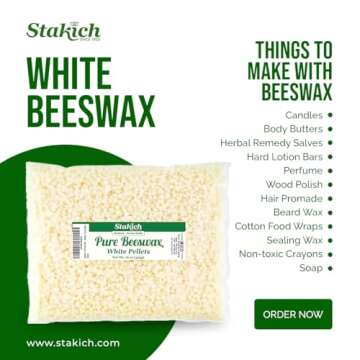 Stakich Pure White Beeswax Pellets, All Natural, Cosmetic Grade, Premium Quality (1 Pound)