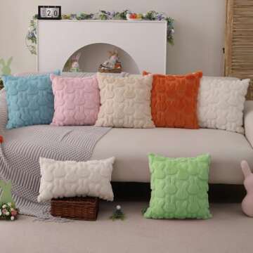 DFXSZ Easter Pillow Covers 18x18 inch Set of 2 Easter Decoration Cream White Rabbit Soft Plush Faux Fur Jacquard Throw Pillows for Bedroom Sofa Holiday Festivals Home Decor FHJ-010A18