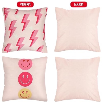 Preppy Leopard Smile Face Throw Pillow Covers 4 Pcs