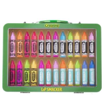 Lip Smacker Crayola Flavored Lip Balm Collectors Tin Flavor Vault, 24 Count| Clear Matte | For Kids, Men, Women, Gift Set