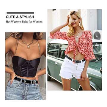 SUOSDEY Western Leather Belts for Women with Vintage Metal Buckle Belt