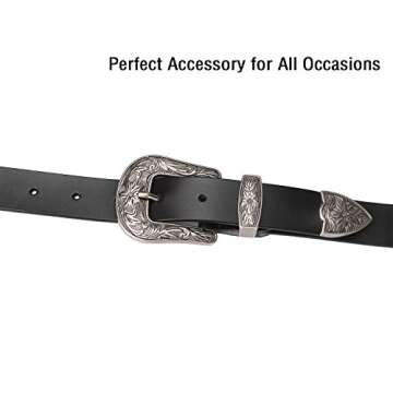 SUOSDEY Western Leather Belts for Women with Vintage Metal Buckle Belt