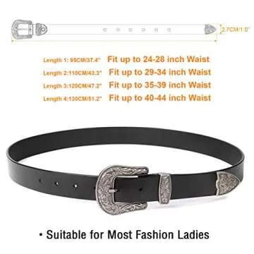 SUOSDEY Western Leather Belts for Women with Vintage Metal Buckle Belt
