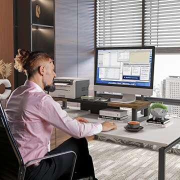 WESTREE Dual Monitor Stand Riser, Wood and Steel Monitor Stand Riser, Computer Monitor Stand for 2 M...
