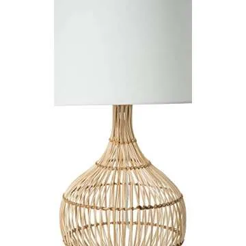 KOUBOO Luhu Cane Rib Bulb Table Lamp – Boho Lamp for Bedroom, Living Room & Office – Modern Nightstand Lamp, Desk Lamp, Ambient Lighting, Natural with White Shade