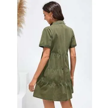 LUVAMIA Women's Casual Short Sleeve Denim Dress