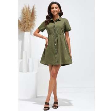 luvamia Women's Casual Short Sleeve Button Down Tiered Denim Babydoll Jean Dress