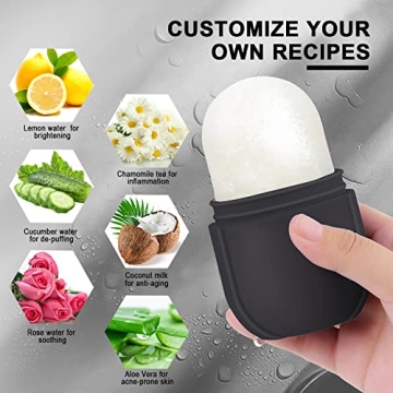 Ice Roller For Face and Eye, Ice Facial Roller Massage Shrink Pore Skin Care Tools, Reusable Ice Stick Remove Dark Circle, Ice Face Mold Sphere Face Ice Cubes for Brighten Lubricate Fine Lines Black