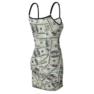 Vowodua USA Dollar Money Print Sexy Women Print Dress Spaghetti Straps Skinny Mini Slip Dress Bag Hip Short Skir