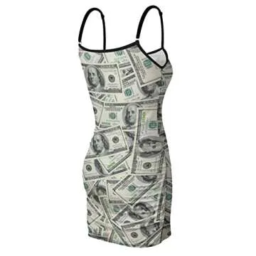 Vowodua USA Dollar Money Print Sexy Women Print Dress Spaghetti Straps Skinny Mini Slip Dress Bag Hip Short Skir