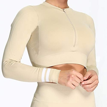 Aoxjox Seamless Long Sleeve Crop Top for Women - Beige