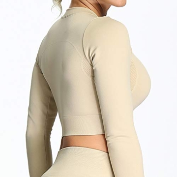 Aoxjox Seamless Long Sleeve Crop Top for Women - Beige