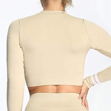 Aoxjox Seamless Long Sleeve Crop Top for Women - Beige
