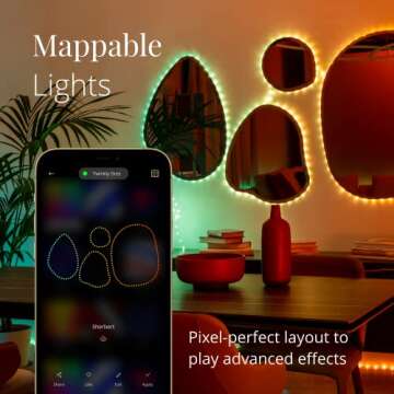 Twinkly Dots 33ft, Flexible RGB LED Strip, in- and Outdoor, Compatible with Alexa LED, and Google Home, IP44, 16 M+ Colors, App Mapping, Black Wire, 200 LED Lights