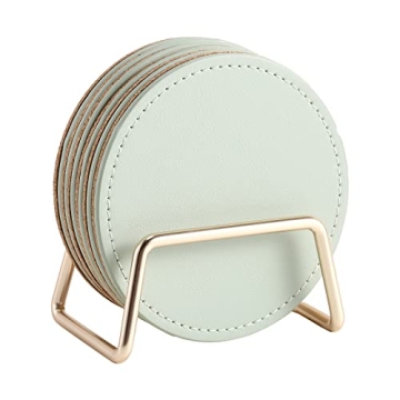 CASEGRACE Elegant Drink Coasters Set of 6 with Metal Holder - Premium PU Leather Coasters for Stylis...