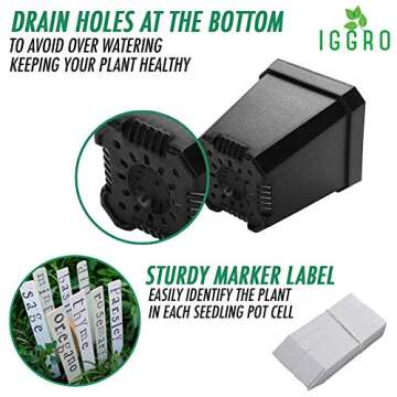 48 pcs Plastic Nursery Pot for Plants 2.75" Square x 3.25" Seed Starting/Transplant Plant Containers for Tomatoes Basil Peppers Mint with 48 Label Markers and Drain Holes for Germination with Ebook