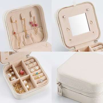 White 4packs - Small Travel Jewelry Case, To Go Portable Jewelry Box, Travel Jewelry Organizer,Portable Jewellery Storage Holder for Rings Earrings Necklace, Gifts for Girls Women with Mirror