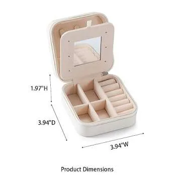 White 4packs - Small Travel Jewelry Case, To Go Portable Jewelry Box, Travel Jewelry Organizer,Portable Jewellery Storage Holder for Rings Earrings Necklace, Gifts for Girls Women with Mirror