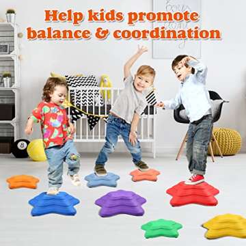 Gentle Monster Stepping Stones for Kids, Set of 8 Pcs for Balance with Non-Slip Bottom - Exercise Coordination and Stability