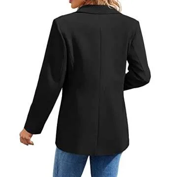 Cnkwei Womens Casual Blazers Open Front Long Sleeve Lapel Collar Work Office Jacket Black